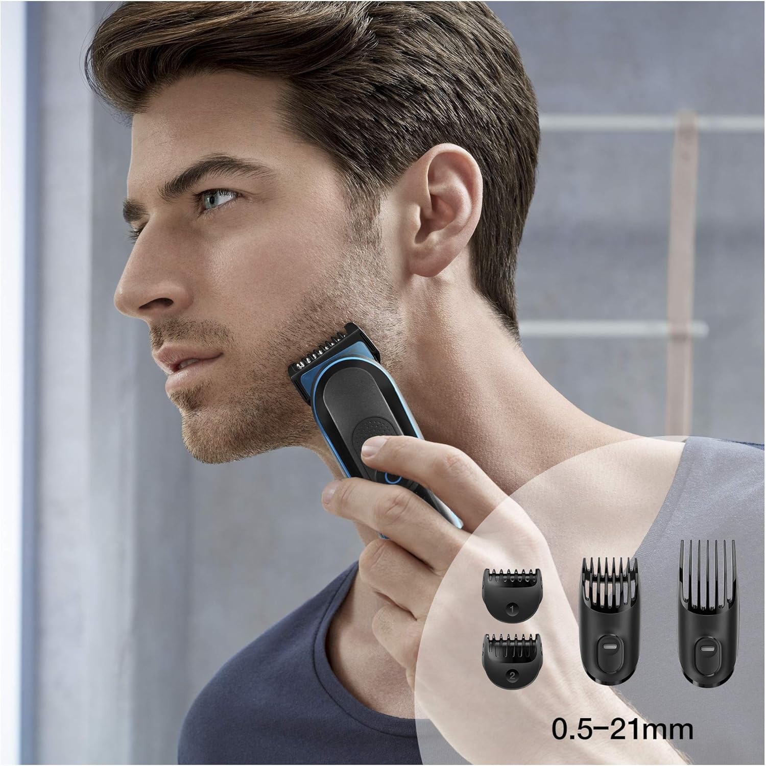 Braun Hair Clippers for Men, 9-in-1 Beard, Ear & Nose Trimmer, Body Grooming Kit, Cordless & Rechargeable with Gillette ProGlide Razor, Black/Blue, 9 Piece Set : Beauty & Personal Care