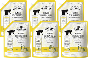 J.R. Watkins Foaming Dish Soap Refill Pouch, Crafted Clean & Cruelty Free, Lemon, 32 Fl Oz, 6 Pack