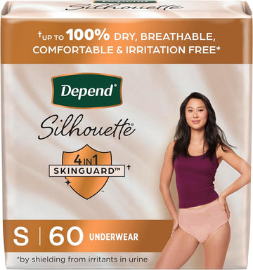 Depend Silhouette Adult Incontinence & Postpartum Bladder Leak Underwear For Women, Maximum Absorbency, Small, Pink, 60 Count (2 Packs Of 30), Packaging May Vary