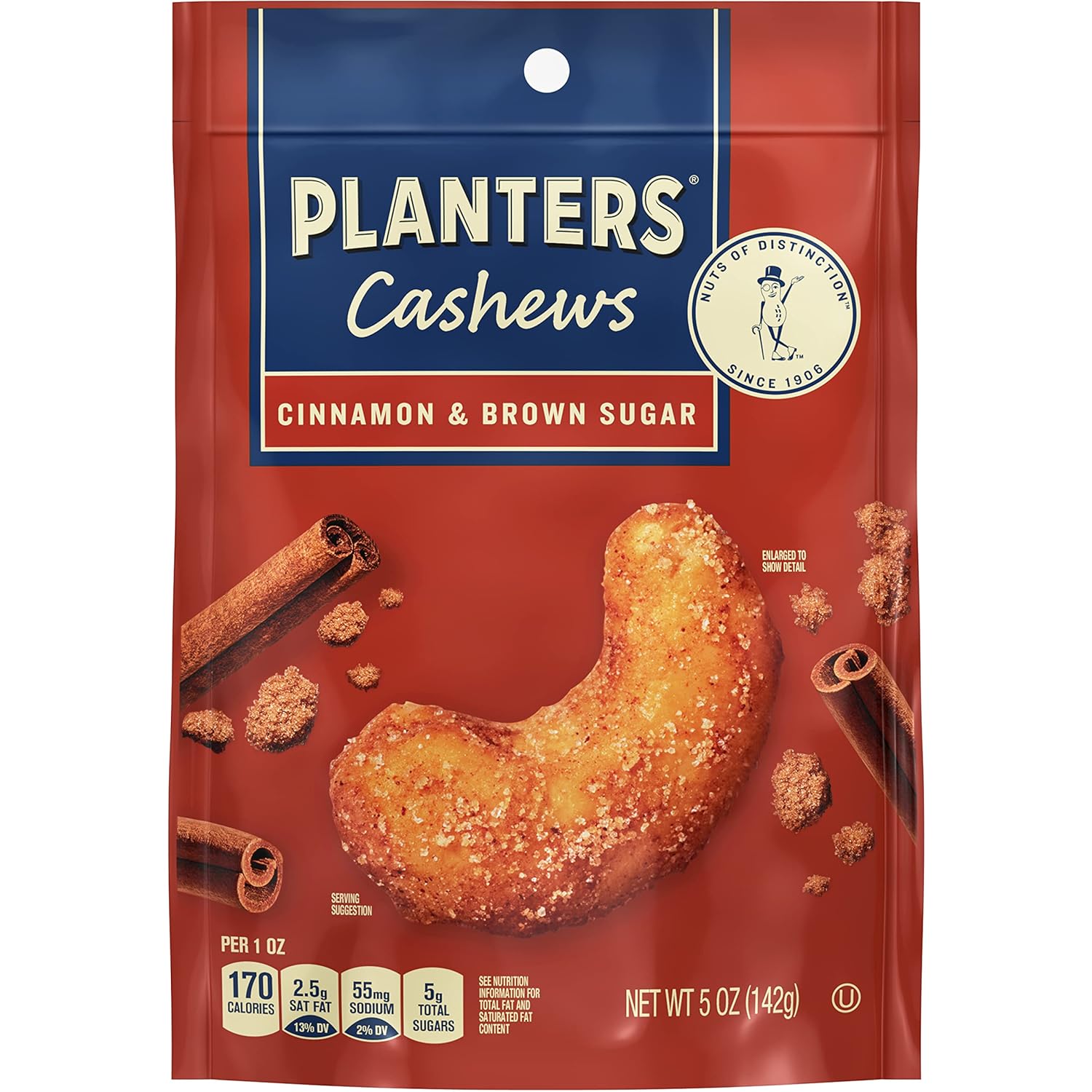 Planters Cashews Cinnamon & Brown Sugar, Party Snacks, 5 Oz Bag