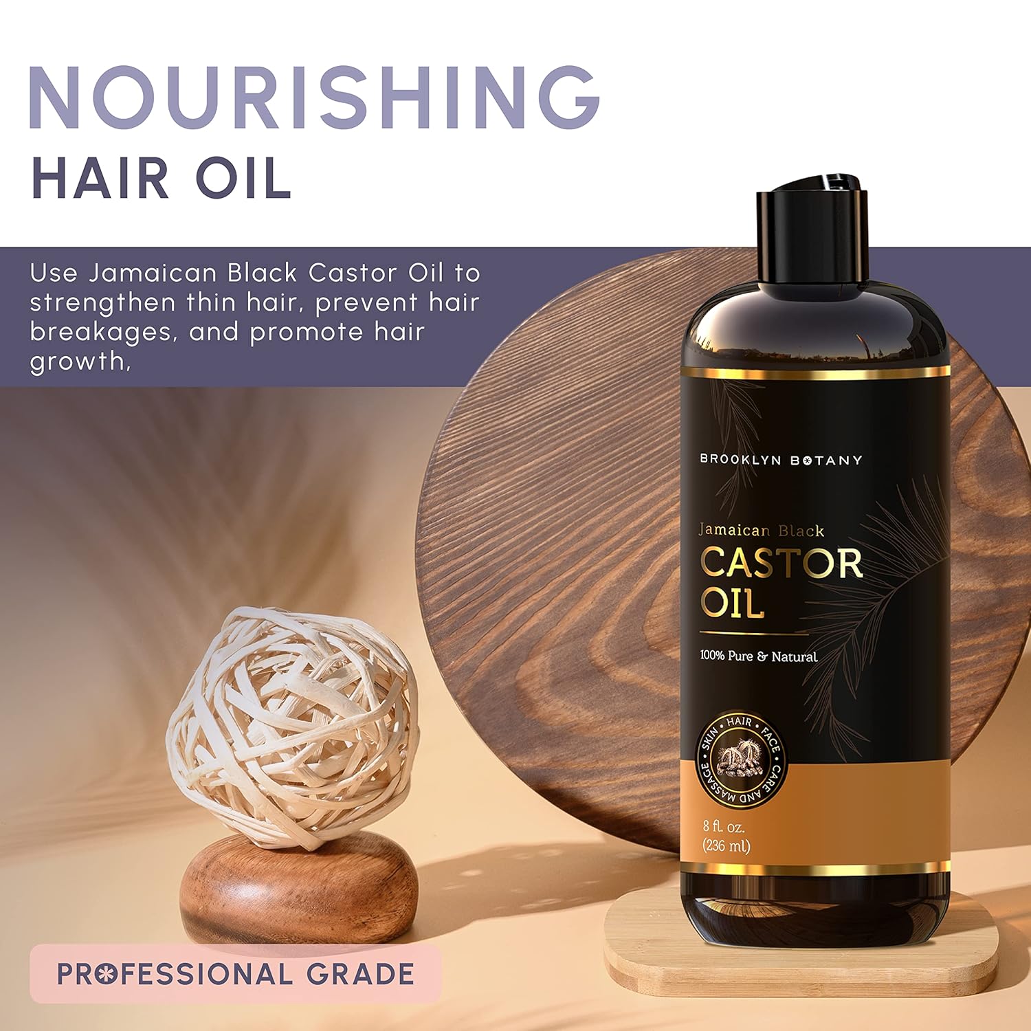 Brooklyn Botany Jamaican Black Castor Oil For Hair Growth, Eyelashes & Eyebrows - 100% Pure And Natural Carrier Oil, Hair & Body Oil - Massage Oil For Aromatherapy - 8 Fl Oz : Beauty & Personal Care