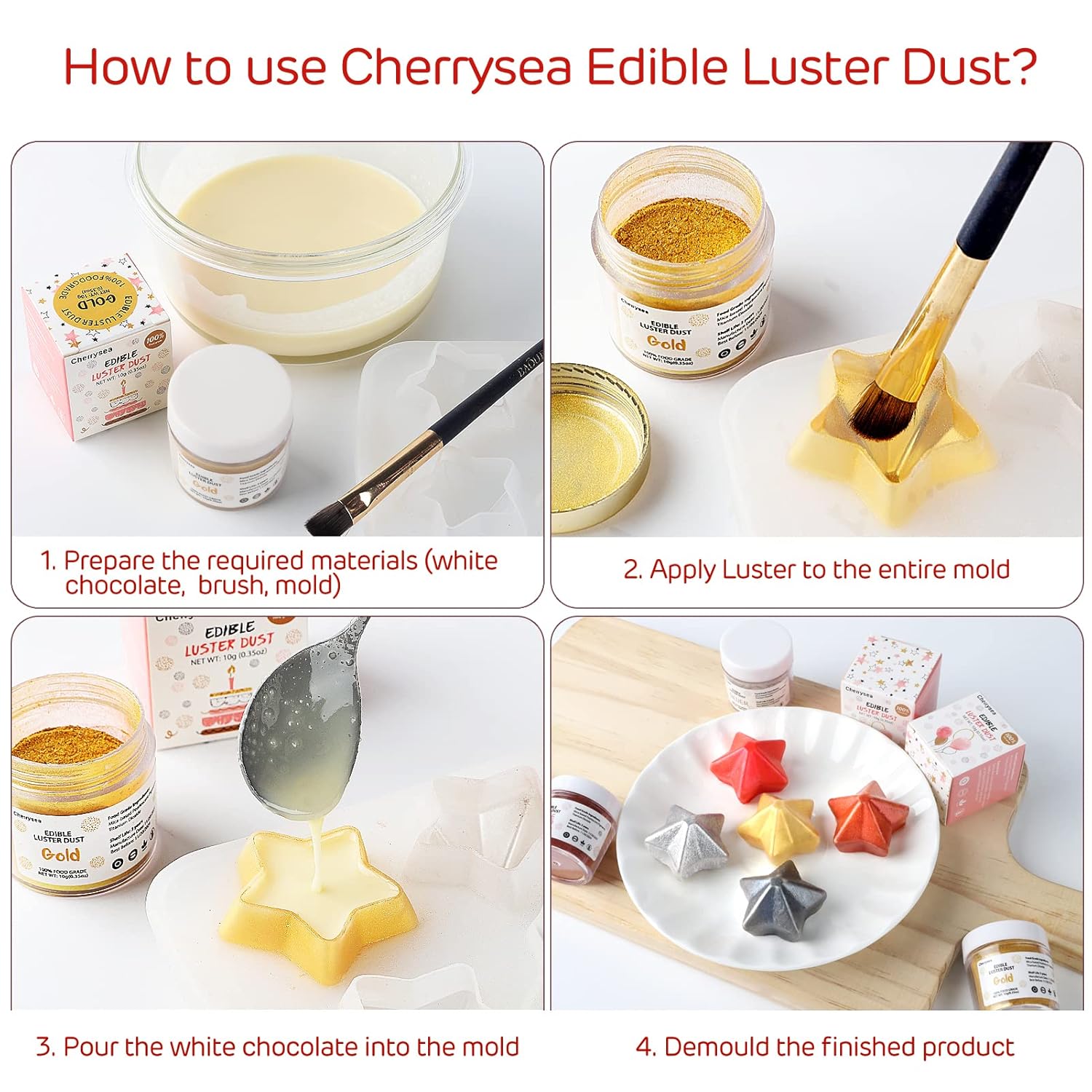 Silver Edible Luster Dust 10 Grams, Food Grade Cake Luster Dust Tasteless Dessert Dusting Powders for Baking Cherrysea Food Coloring Powder for Cupcakes, Cake Pops,Fondant,Chocolate, Candy : Grocery & Gourmet Food