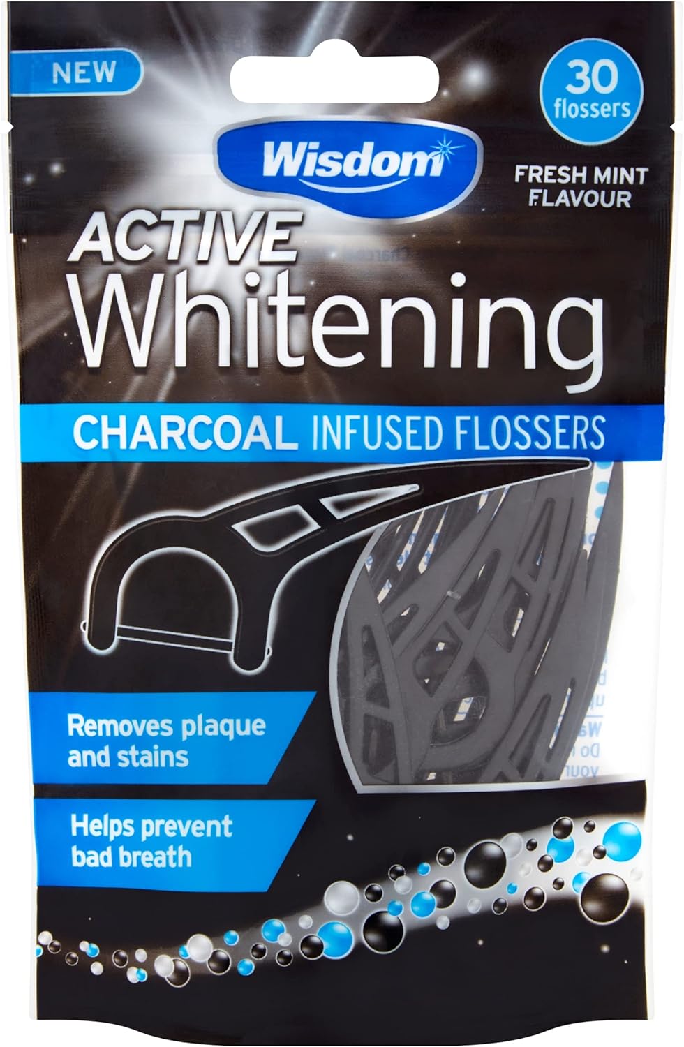 Wisdom Active Whitening - Charcoal Floss Harps (1 Pack - 30 Flossers)