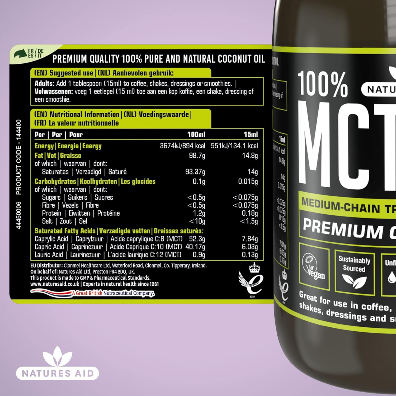 Natures Aid MCT Oil Creamer Powder - Add to Coffee Shakes Smoothies - 100 Percent Premium Coconut Oil Pure Sustainably Sourced Vegan Vegetarian GMP Standards Rapid Absorbed for Energy : Amazon.co.uk: Grocery