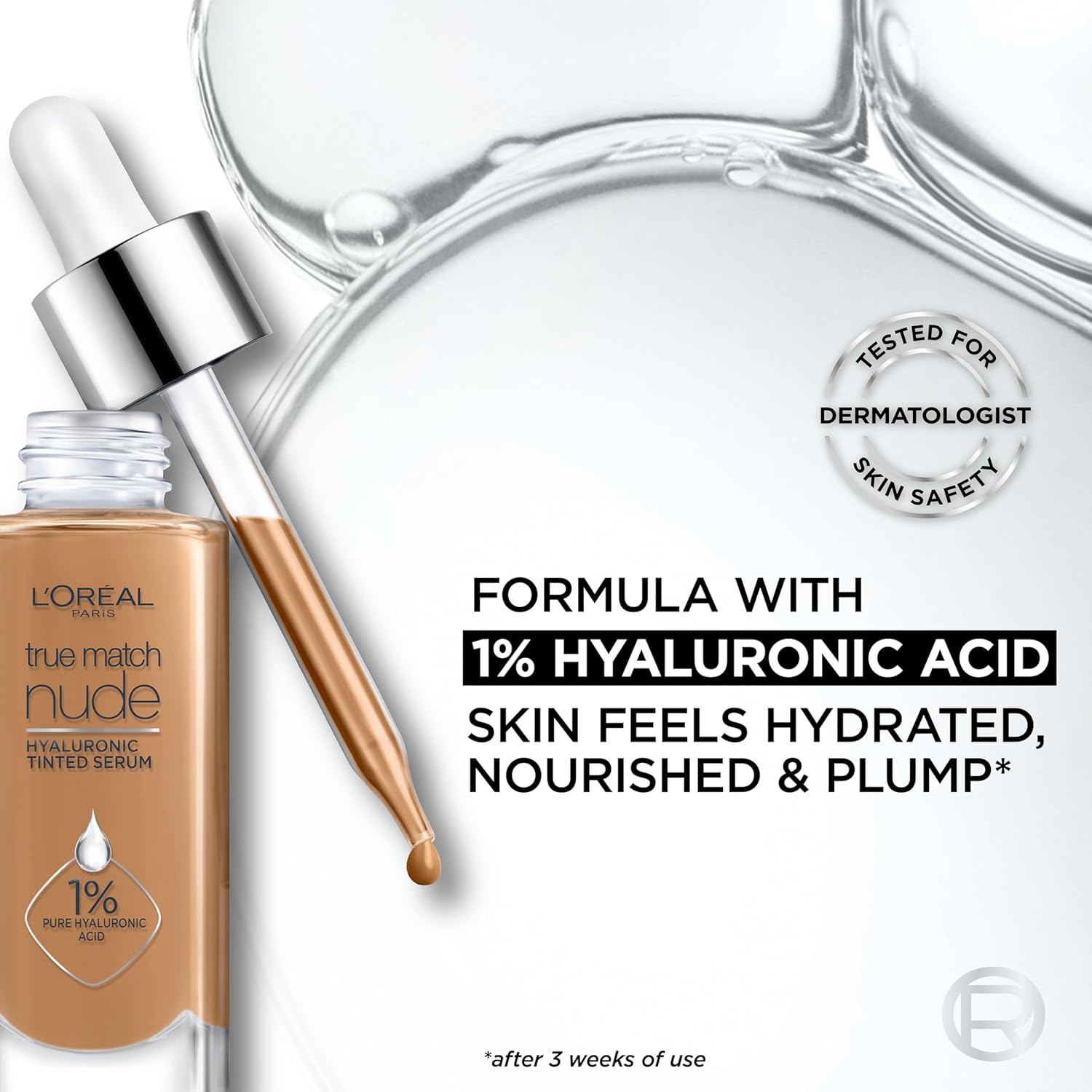 L'Oreal Paris True Match Nude Hyaluronic Tinted Serum Foundation with 1% Hyaluronic acid, Light 2-3, 1 fl. oz