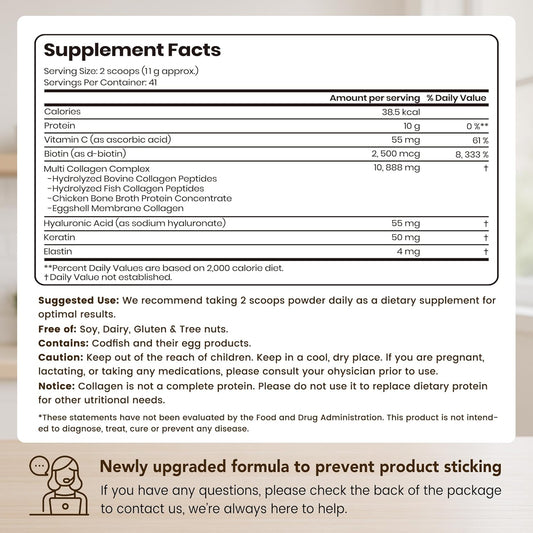 Vev Multi Collagen Peptides Powder, 1 Lb (41 Servings) – Type I, Ii, Iii, V, X, Hydrolyzed Collagen, Hyaluronic Acid Power, Biotin, Vitamin C, Supports Skin, Unflavored, Dissolves Easily