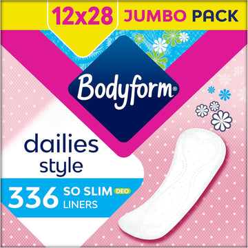 Bodyform Dailies So Slim Panty Liners, 336 (12 x 28 Packs) Lightly Scented, Breathable, Flexible, Individually Wrapped Liners