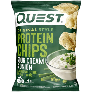 Quest Nutrition Sour Cream & Onion Protein Chips, 19G Protein, 4G Net Carbs, Low Carb, Gluten Free, 1.1 Oz (Pack Of 12)