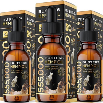 3Pack-6Month Supply, Buster's Organic Hemp Oil for Dogs and Pets, 555,000 Max Potency, Large 60ml Bottle - Miracle Formula, Perfectly Balanced Omegas 3, 6, 9 - Joint Support, Calming