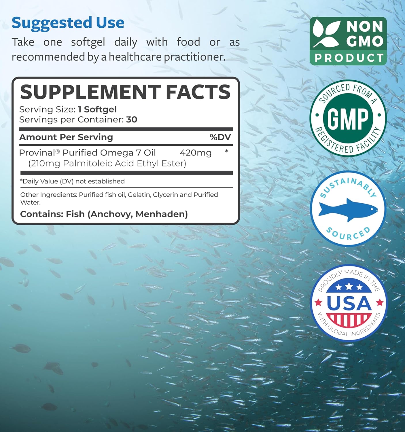 Omega 7 Supplement For Women And Men - High Potency & Purity Palmitoleic Acid Fatty Acid Fish Oil Supplement From Patented Provinal With Lowest Palmitic Acid - Sustainably Sourced (2 Month Supply) : Health & Household