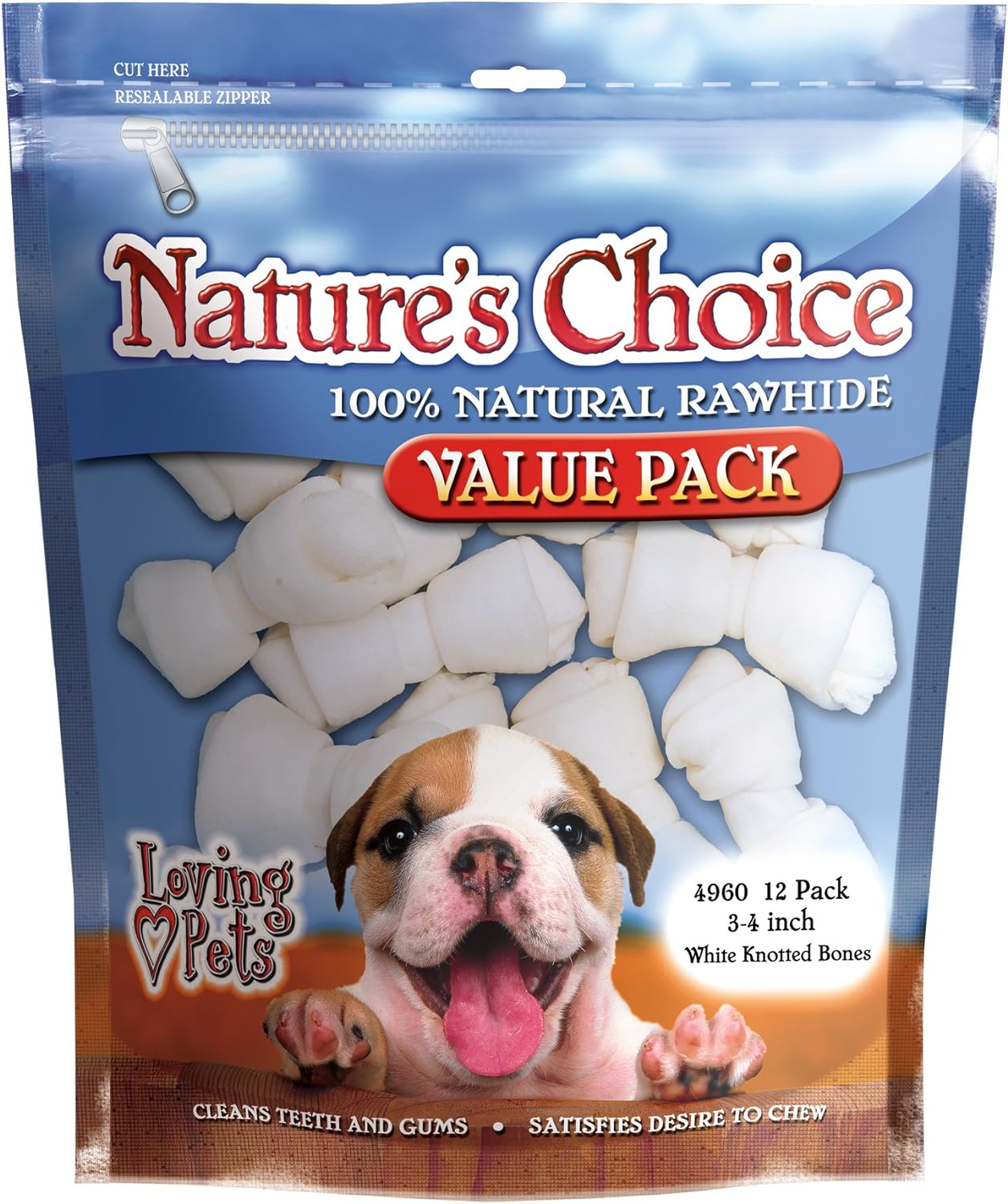 Loving Pets Nature's Choice - White Knotted Rawhide Bones for Dogs, 12 Pack of 3-4" Bones (for dogs less than 10 lbs)