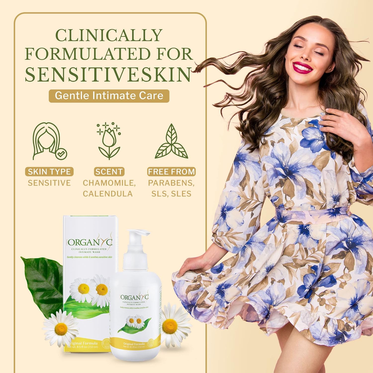 Organyc Feminine Intimate Wash For Sensitive Skin With Chamomile, Free From Chlorine, Parabens, Sls/Sles, And Synthetic Perfumes 8.5 Fluid Ounce : Health & Household