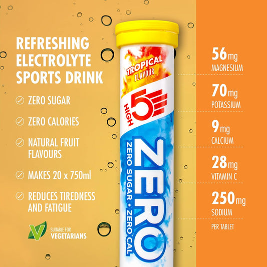 High5 Zero Electrolyte Tablet - Hydration Tablets Enhanced With Vitamin C - 0 Calories & Sugar Free - Boost Hydration, Performance & Wellness - Tropical, 20 Tablets (20X, Pack Of 1)