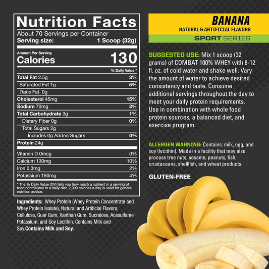 MusclePharm Combat 100% Whey, Banana - 5 lb Protein Powder - Gluten Fr