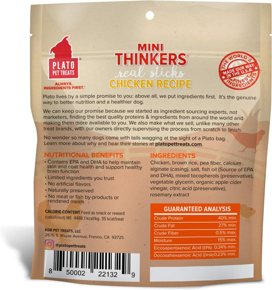 Plato Mini Thinkers Sticks - Natural Dog Treats - Real Meat - Air Dried - Made In The Usa, Chicken Flavor, 3 Ounces