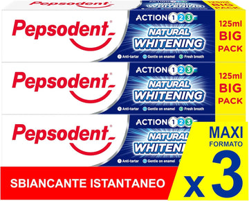 Pepsodent Toothpaste 125 Ml Natural Whitening | Anti-Tartar | Big Pack (3 X 125 Ml Pack)