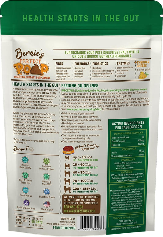 Perfect Poop Digestion & General Health Supplement for Dogs: Fiber, Prebiotics, Probiotics & Enzymes Relieve Digestive Conditions, Optimize Stool, and Improve Health (Cheddar Cheese, 4.2 oz)