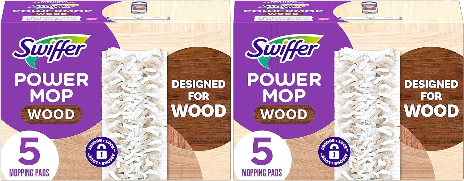Swiffer PowerMop Wood Mopping Pad Refills for Floor Cleaning, 10 Count
