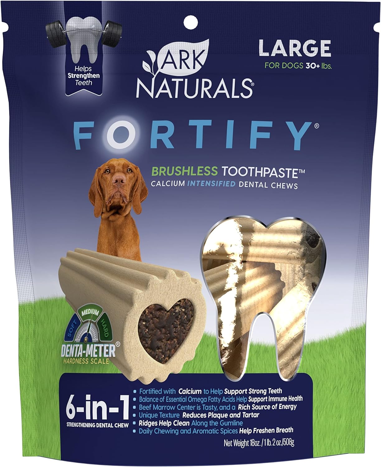 Ark Naturals Fortify Brushless Toothpaste, Dog Dental Chews For Large Breeds, Calcium Plus Omegas Support Strong Teeth And Immune Health, 18Oz, 1 Pack