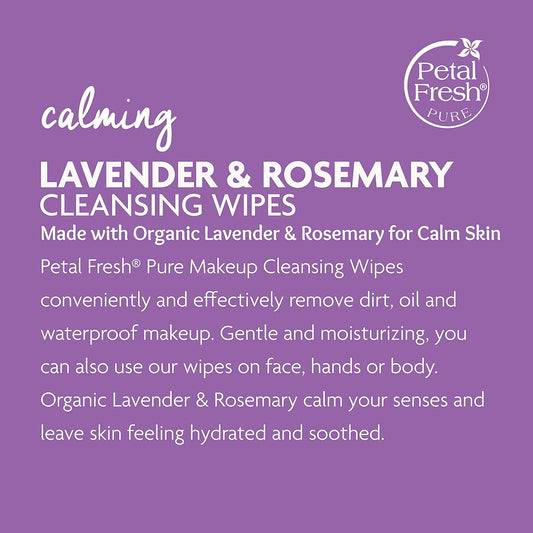 Petal Fresh Calming & Healing Lavender & Rosemary Makeup Removing, Cleansing Towelettes, Gentle Face Wipes, Daily Cleansing, Vegan And Cruelty Free, 60 Count