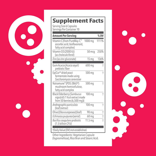 Clinical Immunity - Quick-Start - Immune System Support - Rapid Immunity Response - Boosts Antibodies, B + T + Nk Cells, Neutrophils & Macrophagens - Black Elderberry & Pre + Probiotics - 60 Capsules