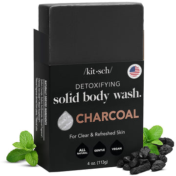 Kitsch Charcoal Soap Bar - Detoxifies Skin, Removes Excess Oil | Black Soap Bar For Men And Women | All Natural And Vegan | Made In Usa - 4Oz