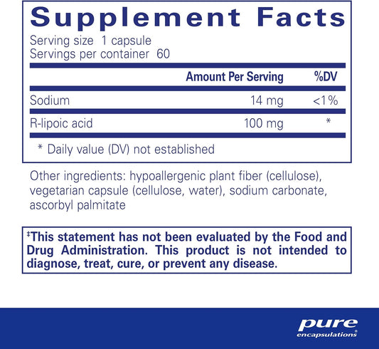 Pure Encapsulations R-Lipoic Acid (Stabilized) | Hypoallergenic Supplement with Enhanced Antioxidant Protection and Metabolic Support | 60 Capsules