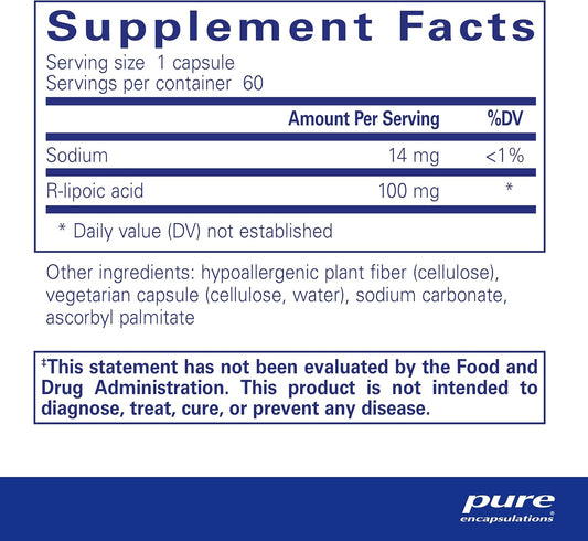 Pure Encapsulations R-Lipoic Acid (Stabilized) | Hypoallergenic Supplement With Enhanced Antioxidant Protection And Metabolic Support | 60 Capsules