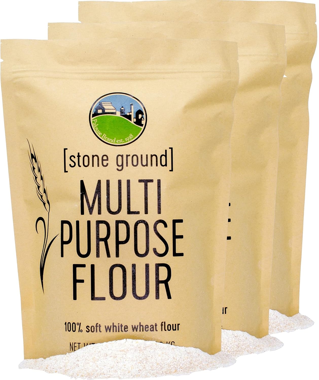 Soft White Wheat Flour | 9 LBS | Non-GMO Project Verified | 100% Non-Irradiated | Certified Kosher Parve | USA Grown | Field Traced | Resealable Kraft Bag (3 Pound, Pack of 3)