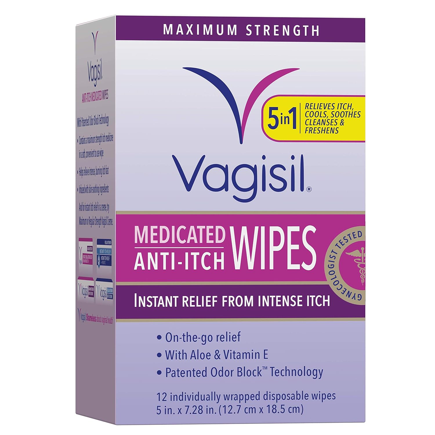 Vagisil Anti-Itch Medicated Intimate Feminine Wipes For Women, Maximum Strength, Gynecologist Tested, 12 Wipes (Pack Of 1)