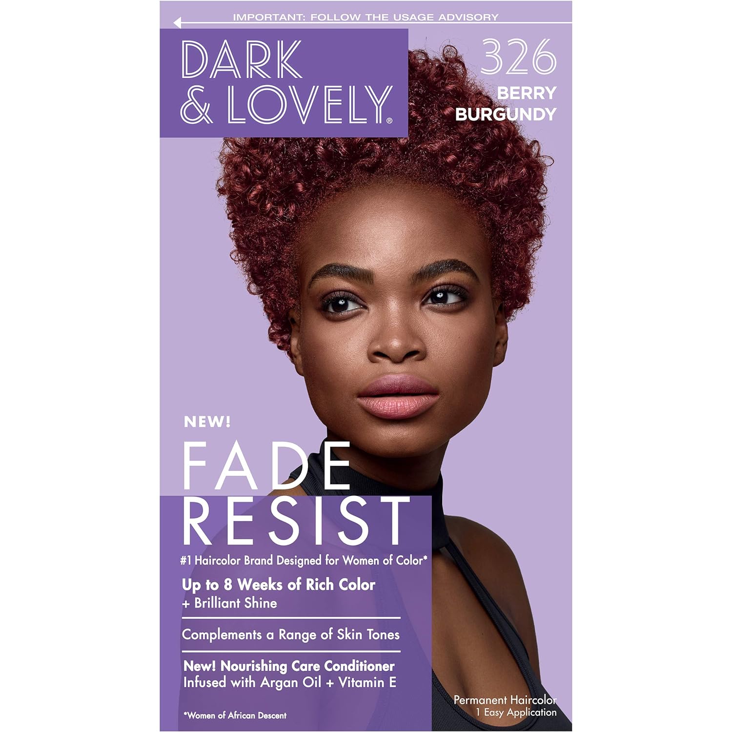 SoftSheen-Carson Dark and Lovely Fade Resist Rich Conditioning Hair Color, Permanent Hair Color, Up To 100 percent Gray Coverage, Brilliant Shine with Argan Oil and Vitamin E, Berry Burgundy