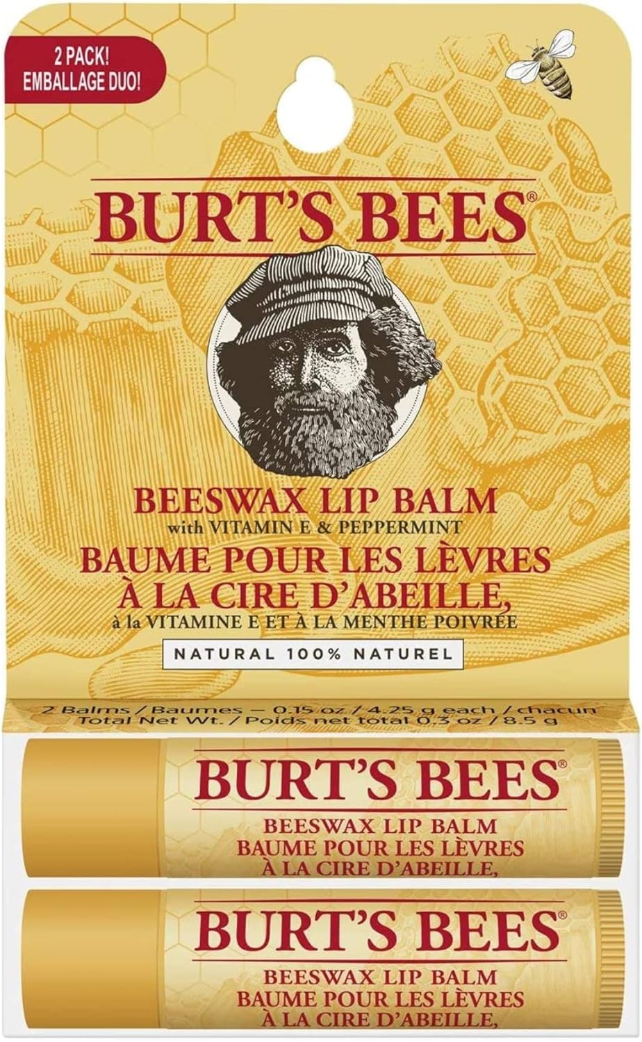 Burt'S Bees Lip Balm Multipack, Chapstick Lip Balms With Beeswax And Vitamin E, Duo Value Pack, 2X4.25G