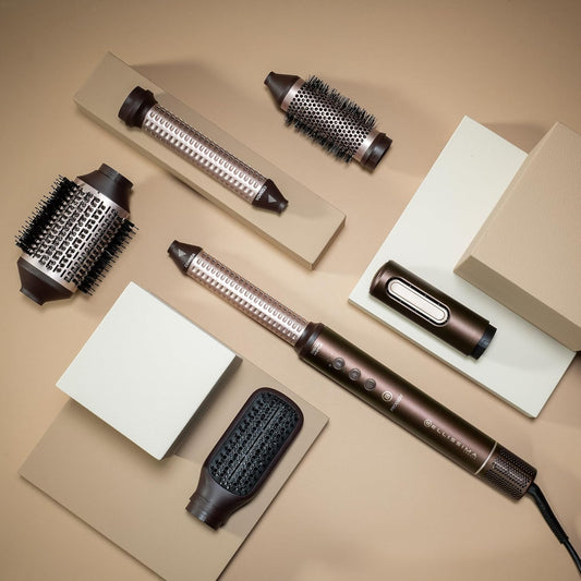 Bellissima Prodigy 6-In-1 Auto-Curling Air Styler & Hair Dryer, Auto-Wrap, Ceramic Tech, 6 Attachments For Styling, Straightening & Blow Drying For All Hair Types, Digital Heat Control, Beauty Bag