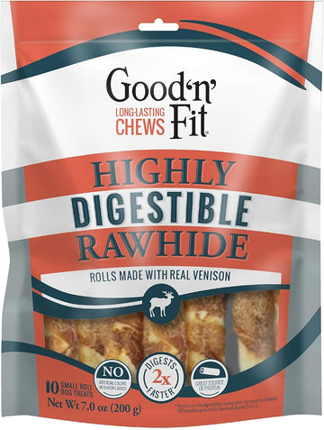Good ’N’ Fit Small Rolls Made With Real Venison, 10 Count, Highly Digestible Rawhide For Dogs, Multicolor, Model Number: P-94431