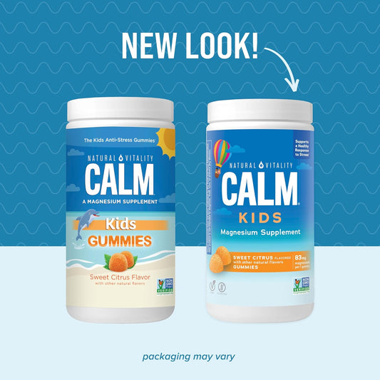 Natural Vitality Calm, Magnesium Citrate Kids Supplement, Stress Relief Gummies, Supports A Healthy Response To Stress, Gluten Free, Vegan, Sweet Citrus, 120 Gummies