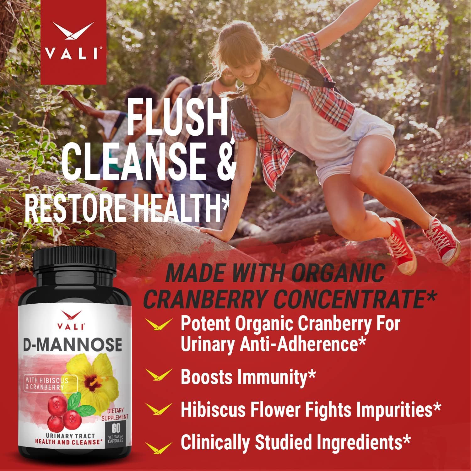 VALI D-Mannose 1000mg Urinary Tract Health Formula. Organic Cranberry Fruit Powder & Hibiscus. Healthy Bladder, Natural Cleanse, Fast Detox Flush, Herbal UT Function Support Pills. 60 Veggie Capsules : Health & Household