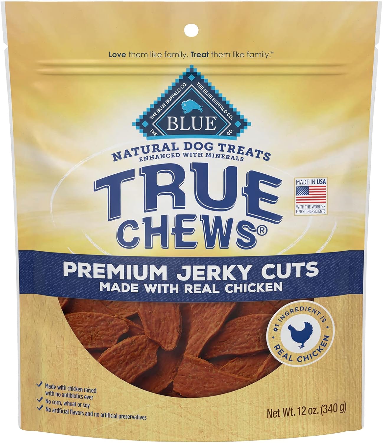 Blue Buffalo True Chews Premium Jerky Cuts Natural Dog Treats, Chicken 12 Oz Bag