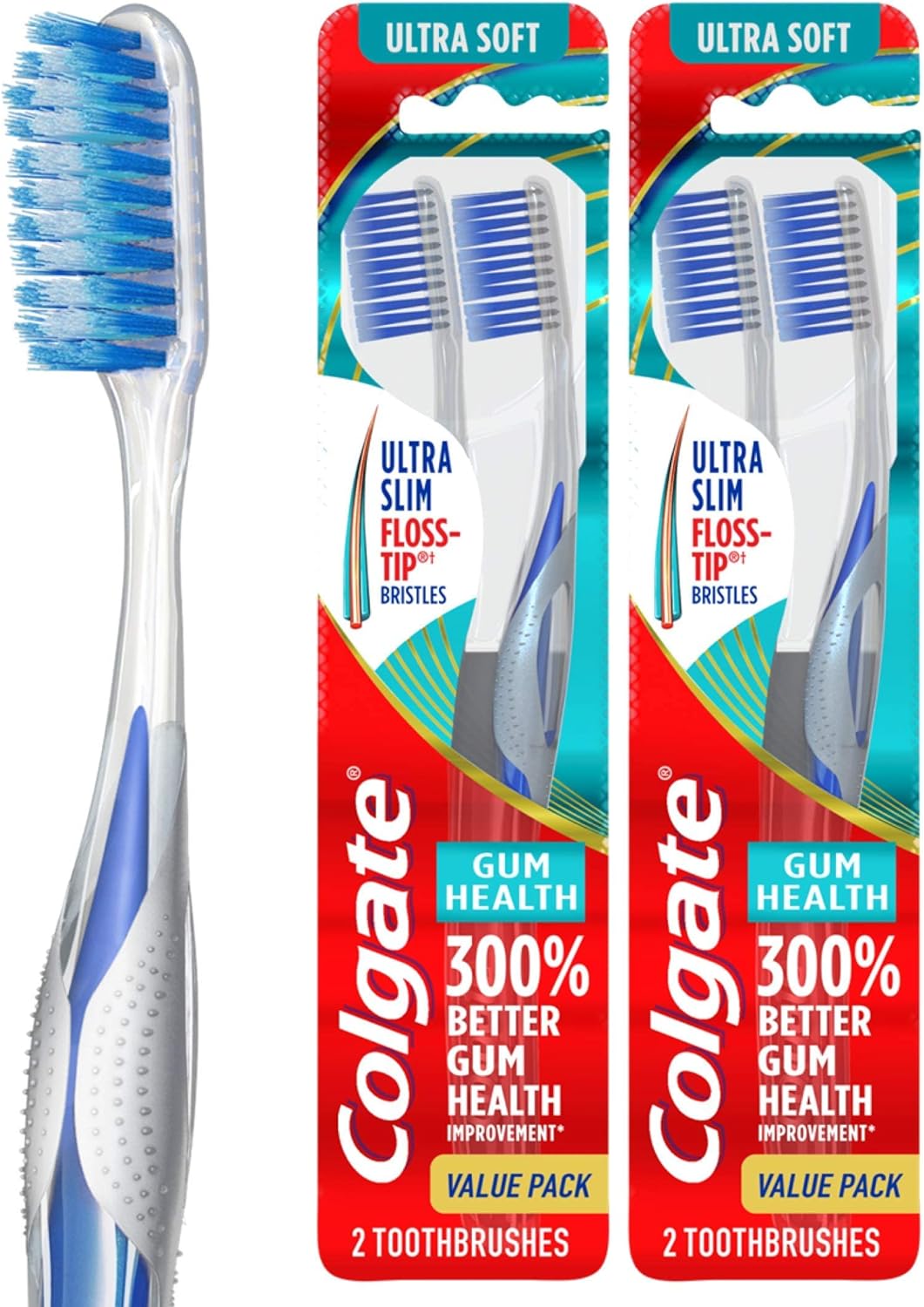 Colgate Gum Health Toothbrush, Extra Soft Toothbrush with Floss-Tip Bristles, 4 Pack