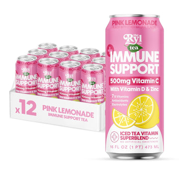 Ryl Immune Support Iced Tea, Pink Lemonade, 500Mg Vitamin C With Vitamin D & Zinc, Zero Sugar, Zero Calories, 16.0 Fl Oz (12-Pack)