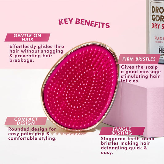 Drop Dead Gorgeous Hair Brush |For Wet & Dry Hair Everyday Use | Rose Gold Pink Hair Brush All Hair Types Hair Volume Hair Texture Hair Care Detangler Brush | Self Care Travel Essentials Palm Brush