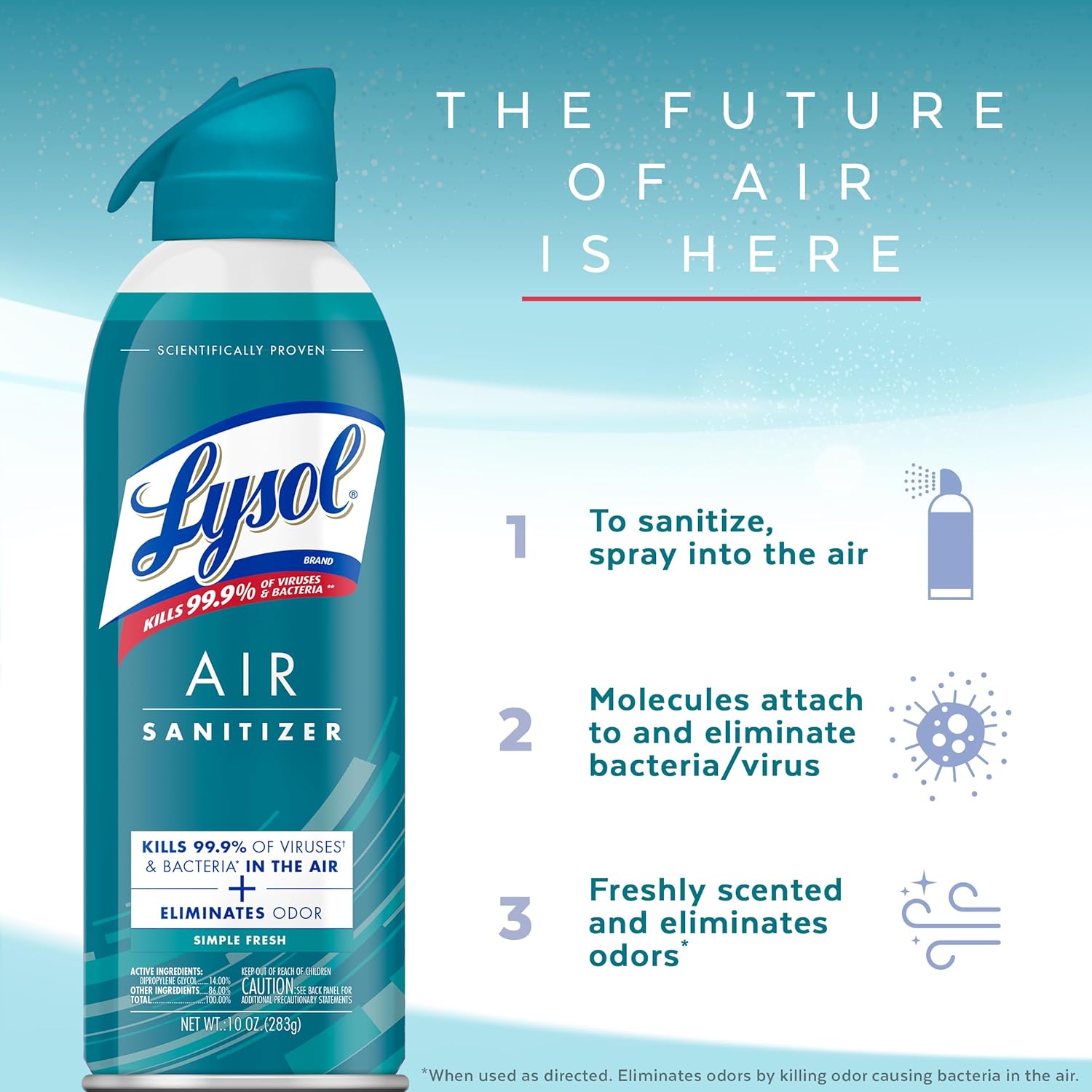 LYSOL Air Sanitizer Spray, For Air Sanitization and Odor Elimination, Simple Fresh, 10 Fl. Oz : Health & Household