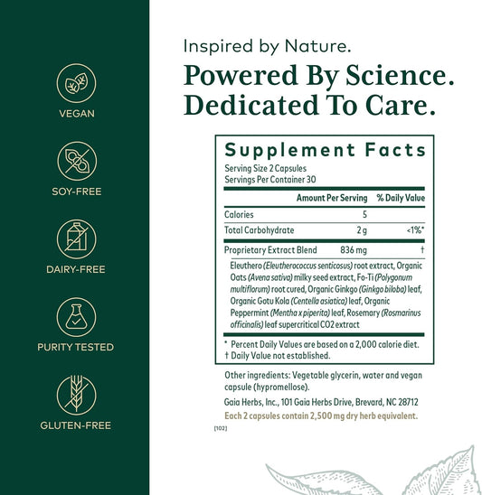 Gaia Herbs Pro Cognitive Formula - Brain Boost & Blood Flow Supplement - Provides Antioxidant Support - With Rosemary, Peppermint & Gotu Kola - 60 Vegan Liquid Phyto-Capsules (30 Servings)