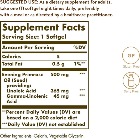 Solgar Evening Primrose Oil 500 mg, 180 Softgels - Pack of 2 - Promotes Healthy Skin & Cardiovascular Health - Nutritional Support for Women - Gluten Free, Dairy Free - 360 Servings