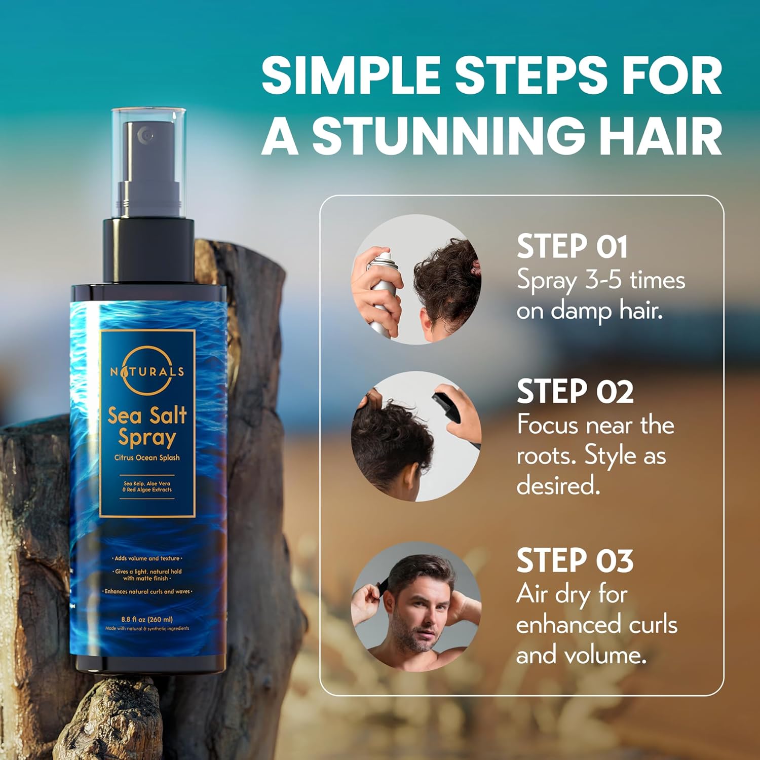 Sea Salt Water Spray For Men - Texturizing Spray Wavy Hair Products - Tropical Coconut Bliss, 8 Oz : Beauty & Personal Care