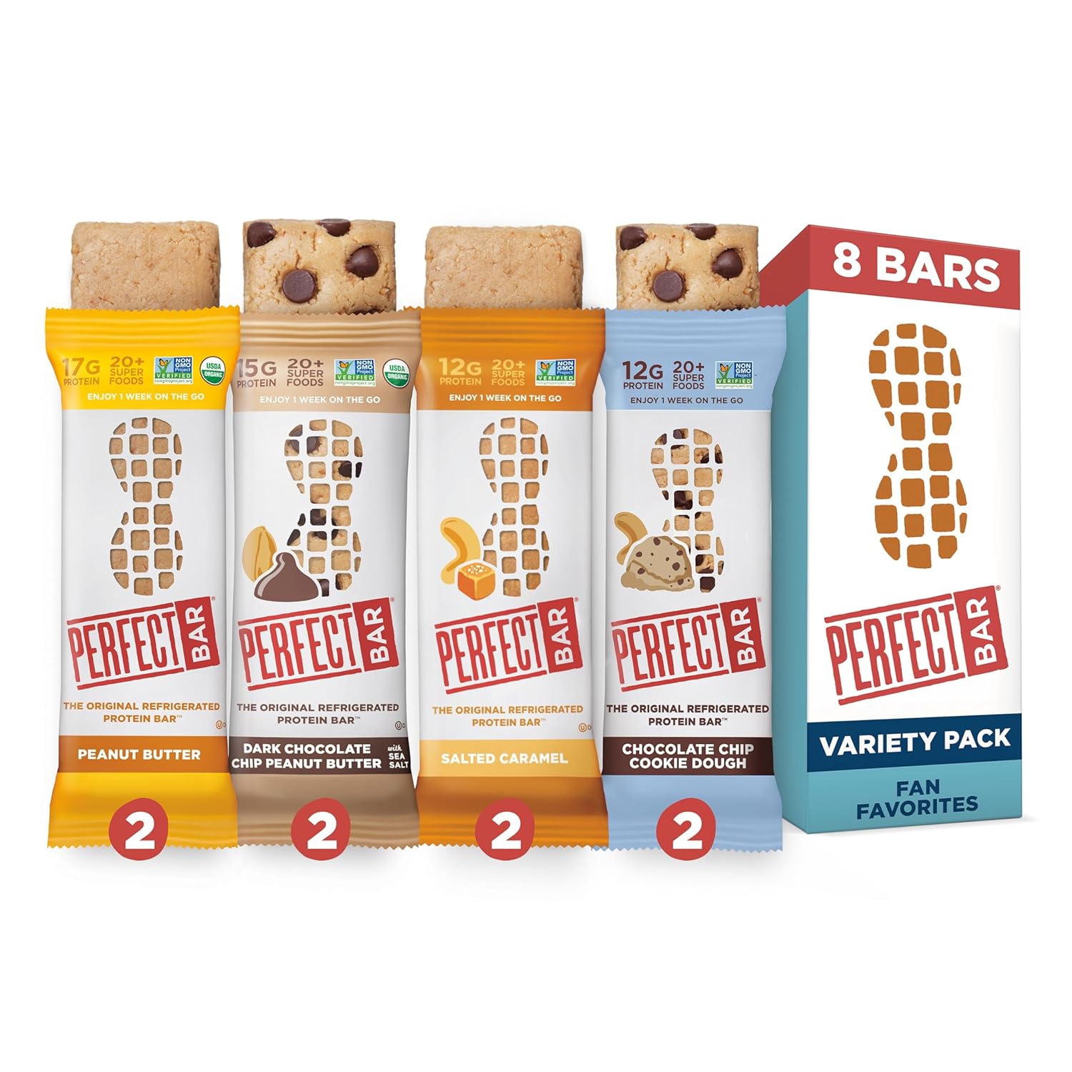 Perfect Bar, Best Sellers Variety Pack, Protein Bars, Gluten Free, Soy Free, Non Gmo, No Sugar Alcohols, 2.2-2.5 Ounce Bars, 8 Count