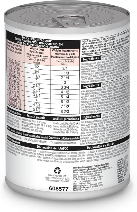 Hill'S Science Diet Perfect Weight, Adult 1-6, Weight Management Support, Wet Dog Food, Salmon & Vegetables Stew, 12.5 Oz Can, Case Of 12