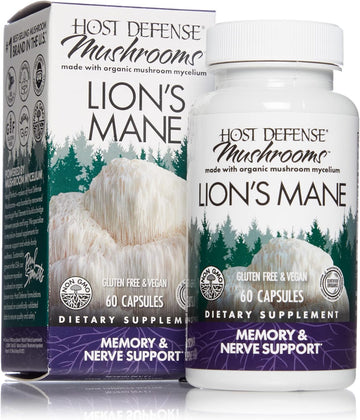 Host Defense, Lion's Mane Capsules, Promotes Mental Clarity, Focus and Memory, Mushroom Supplement, 60 Count