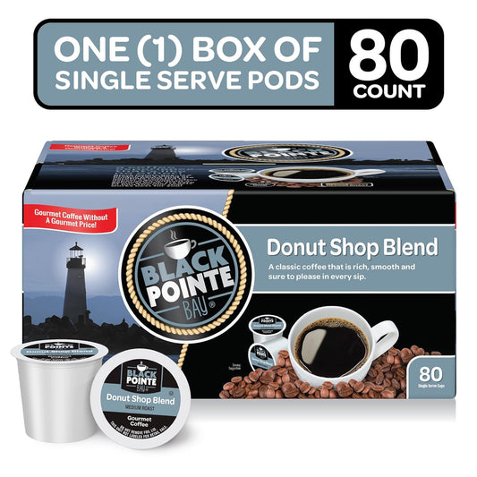 Black Pointe Bay Coffee Donut Shop Blend, Medium Roast, 80 Count, Single Serve Coffee Pods For Keurig K-Cup Brewers