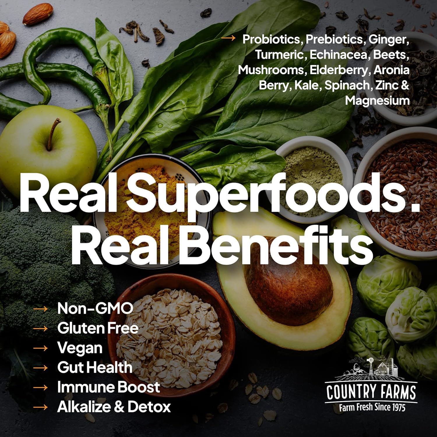 COUNTRY FARMS Immune Defense Superfoods Drink Mix, Supports Immune Defense, Vitamin C with Black Elderberry, Supports Hydration, with Probiotics and Prebiotics, Berry Flavor, 40 Servings : Health & Household