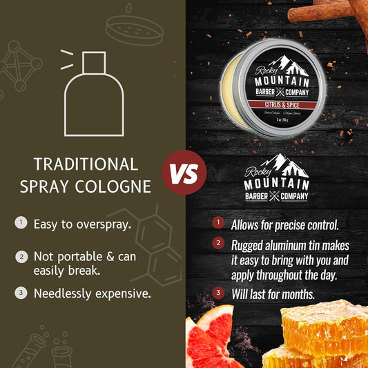 Rocky Mountain Barber Company Solid Cologne For Men – Coastal Riptide Scent – 2 Oz Size - Made With Coconut Oil, Shea Butter - Long-Lasting Scent (Coastal Riptide)